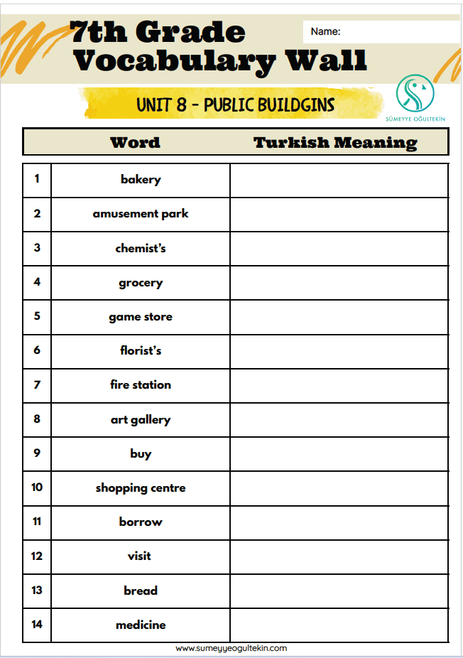7.8 Public Buildings Vocabulary Exercise
